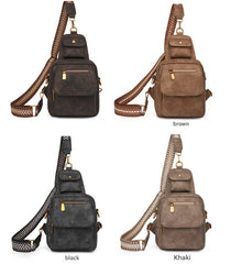 Khaki Stylish PU Leather Sling Crossbody Bag for Women - Multi-Pocket Chest Pack with Adjustable Wide Strap