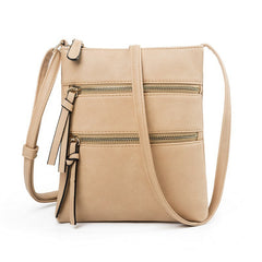 Light khaki Compact Women's Crossbody Bag - Adjustable Strap, Double Zipper Closure, 18x21cm Lightweight PU Leather Shoulder Bag