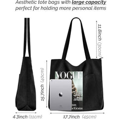 Green Stylish Corduroy Canvas Tote Bag - Fashionable and Retro Shoulder Bag