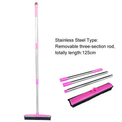 Pink and Silver Versatile Pet Hair Remover Rubber Broom & Squeegee - 125cm Adjustable Stainless Steel Handle for Carpets, Floors & Windows