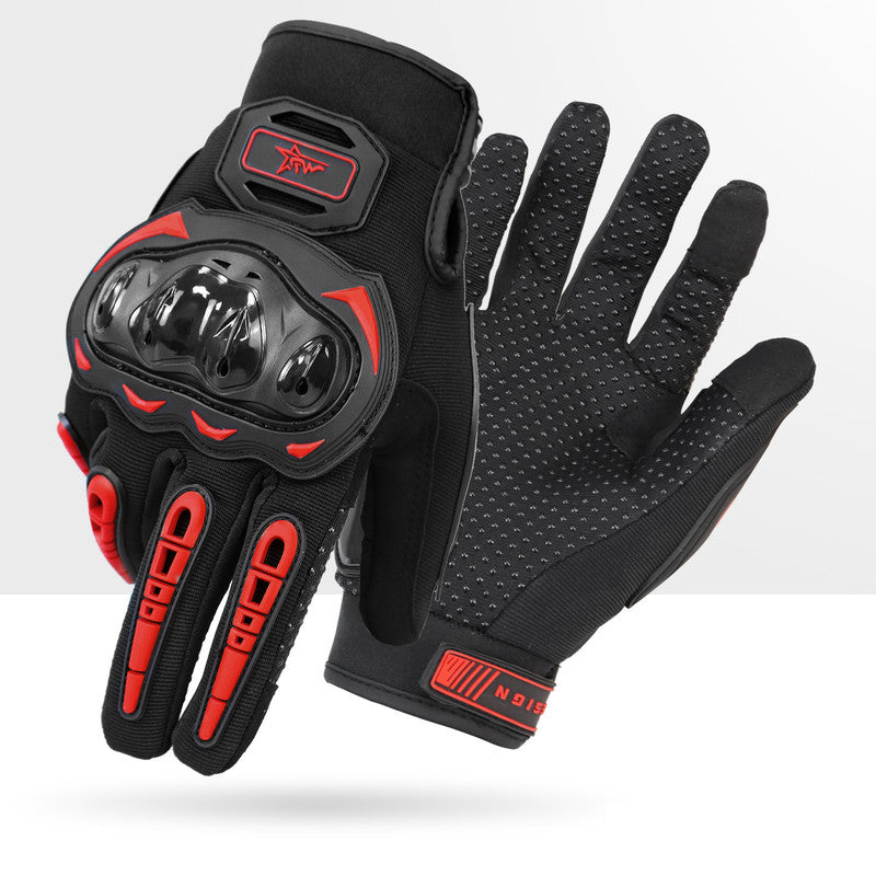 Size 2XL Red and Black Protective Motorcycle Riding Gloves - Hard Knuckle Armour & Touchscreen Fingertips
