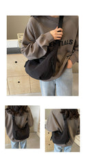 Black Large Nylon Crescent Crossbody Bag - Casual Slouchy Shoulder Purse