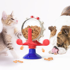 Yellow Interactive Pet Treat Dispenser - Spinning Wheel Food Puzzle Toy for Cats & Dogs with Suction Cup Base