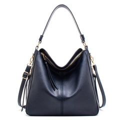 Blue Womens Soft PU Leather Hobo Bag - Large Casual Tote Handbag with Adjustable Crossbody Strap