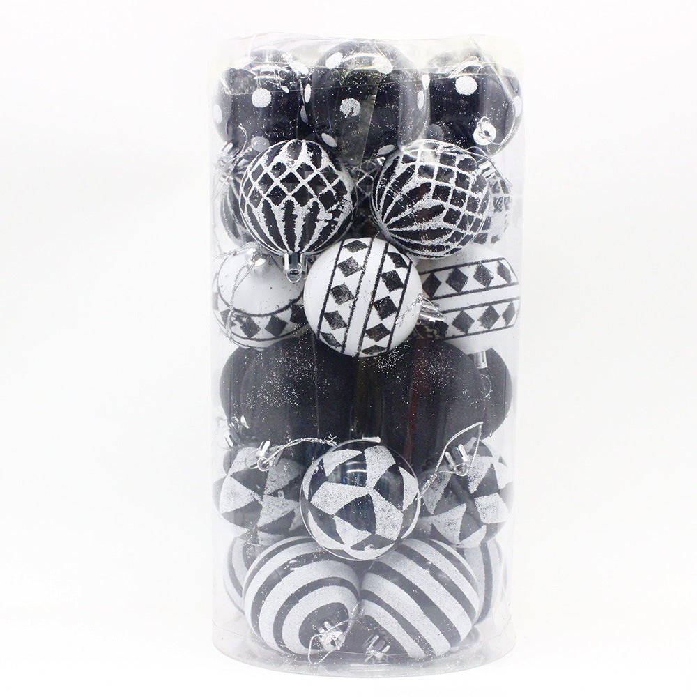 Black-white 30-Piece 6cm Electroplated Christmas Baubles - Hand-Painted Tree Ornaments