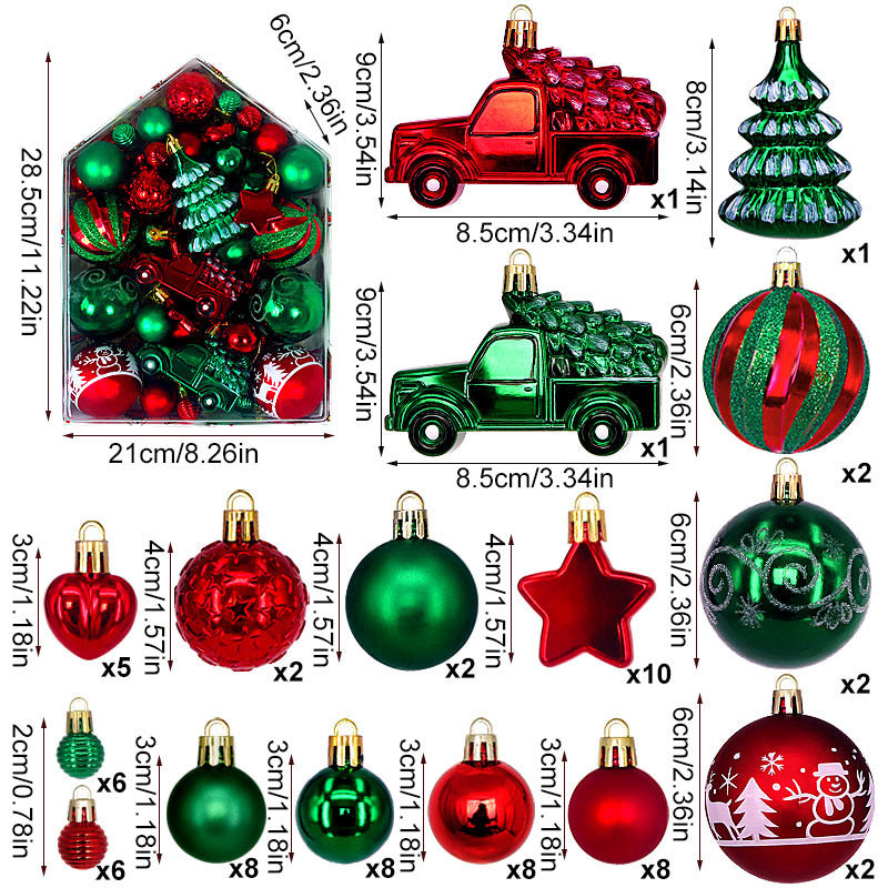 Automobile Model 72-Piece Christmas Bauble Set - Hand-Painted House and Round Ornaments