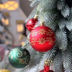 Automobile Model 72-Piece Christmas Bauble Set - Hand-Painted House and Round Ornaments