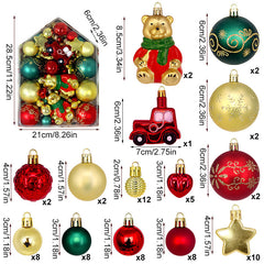 Bear 72-Piece Christmas Bauble Set - Hand-Painted House and Round Ornaments