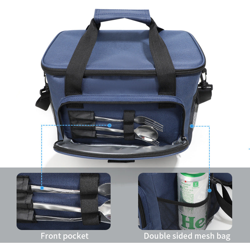 Black Versatile Large-Capacity Picnic Insulated Bag - Detachable Shoulder Strap & Ice Pack