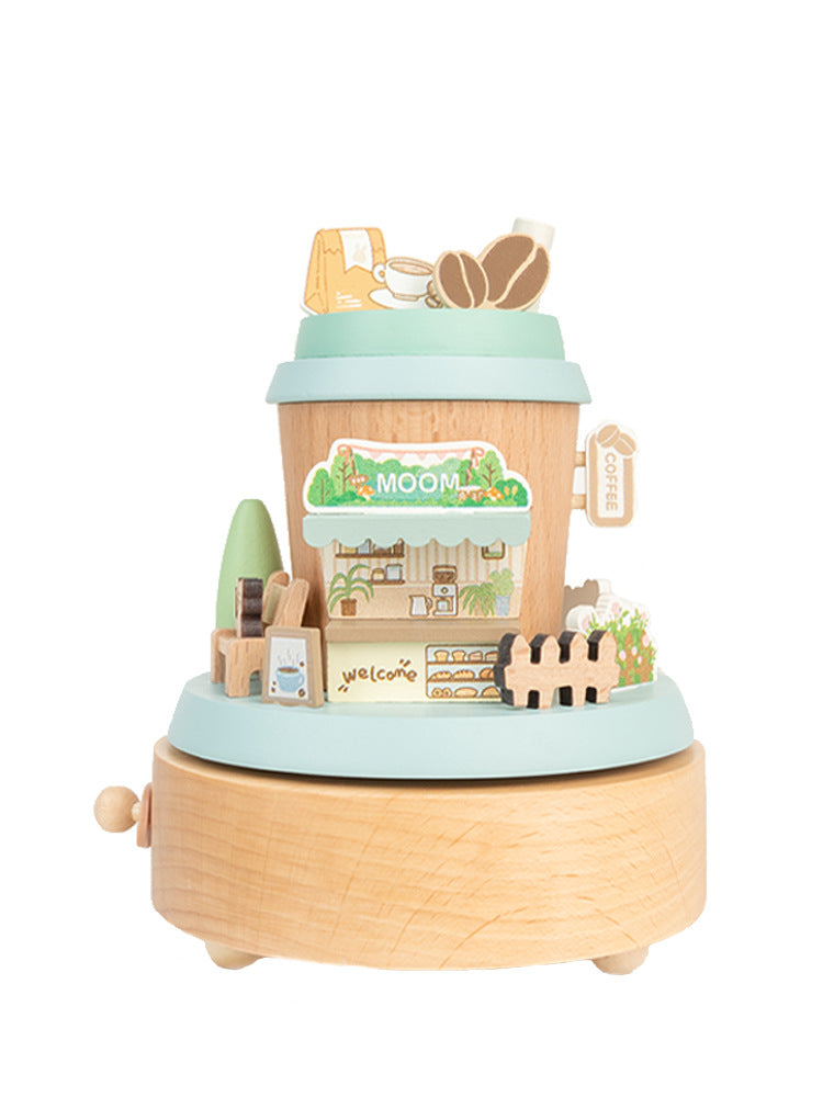 MAOMAO-Music Box (Coffee Moment) Handmade Wooden Ferris Wheel Music Box - Christmas Carousel Hand-Cranked Desktop Decoration