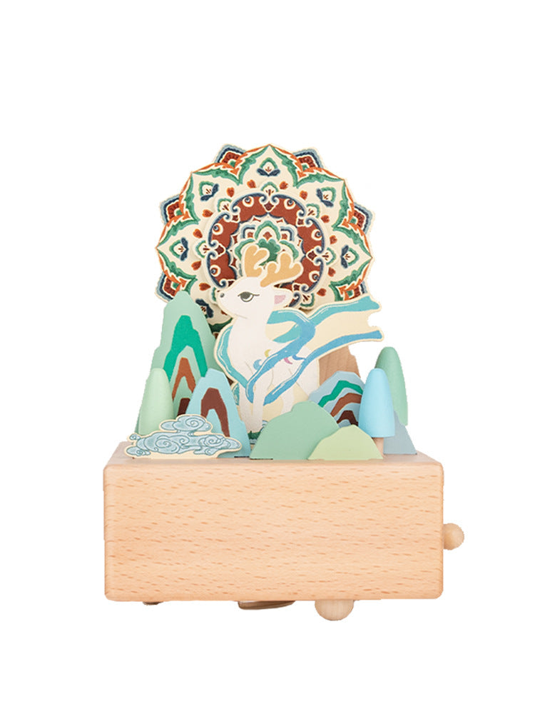 MAOMAO-Music Box (nine-colored deer of mythology) Handmade Wooden Ferris Wheel Music Box - Christmas Carousel Hand-Cranked Desktop Decoration