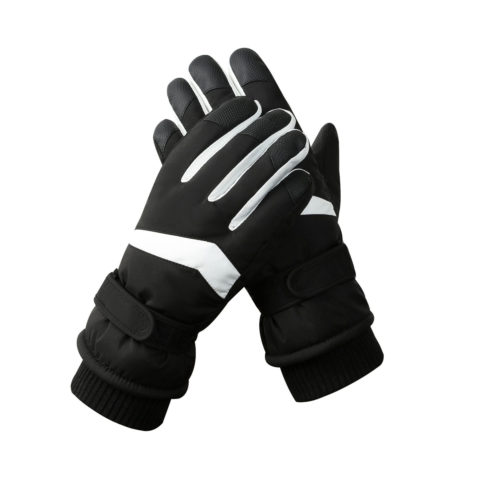 Men's Black-white Color Combination Top-Rated Waterproof Touchscreen Ski Gloves - Fleece-Lined for Men & Women