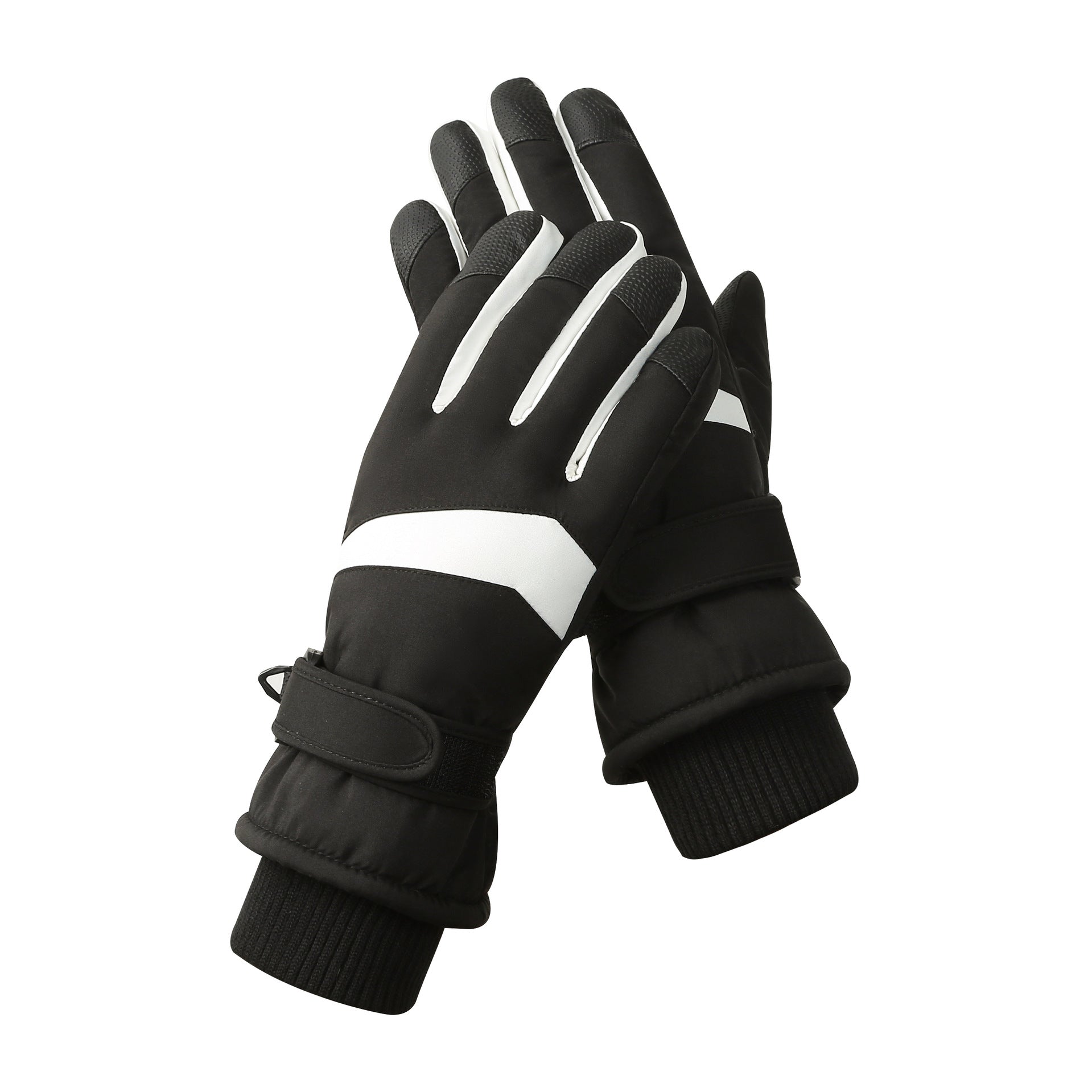 Women's Black-white Color Combination Top-Rated Waterproof Touchscreen Ski Gloves - Fleece-Lined for Men & Women