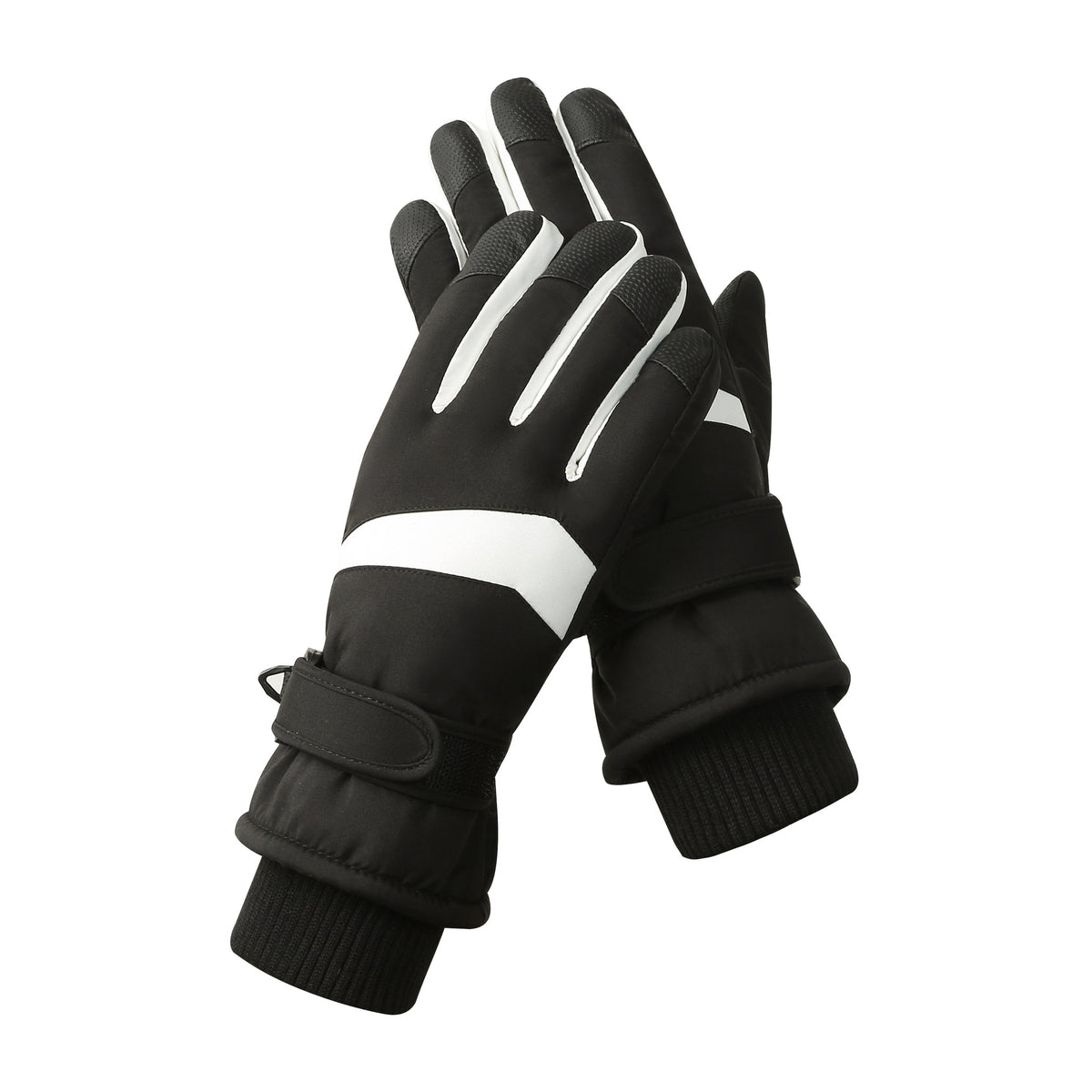 Women's Black-white Color Combination Top-Rated Waterproof Touchscreen Ski Gloves - Fleece-Lined for Men & Women