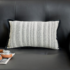 Black-white 2PCS Luxe Thick Chenille Herringbone Pillow Cover - Solid Color Square Lumbar Pillow