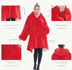 Red Oversized Wearable Blanket Hoodie - Ultra Soft & Cozy Snuggle Pullover for Adults