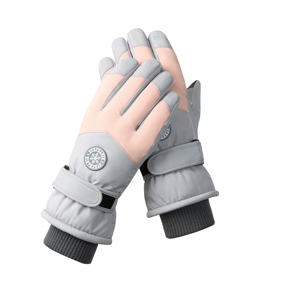Women's Light Grey-pink Color Combination Top-Rated Waterproof Touchscreen Ski Gloves - Fleece-Lined for Men & Women