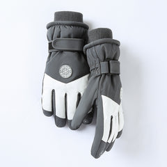 Women's Light Grey-white Color Combination Top-Rated Waterproof Touchscreen Ski Gloves - Fleece-Lined for Men & Women