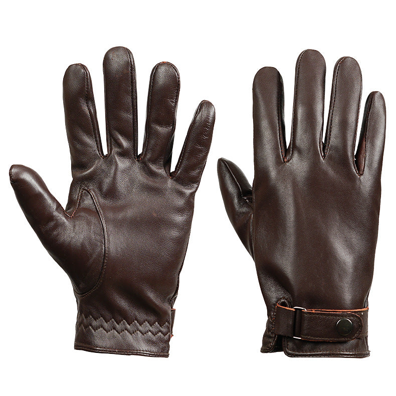 M Dark Brown Premium Men's Genuine Sheepskin Leather Driving & Cycling Gloves