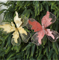 Green Large Glitter Butterfly Christmas Ornaments (Set of 2) - Clip-On Decorations for Trees & Wreaths