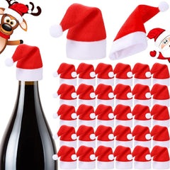 Mini Santa Hat Cutlery Holders (100-Pack) - Festive Christmas Wine Bottle Toppers & Table Decorations