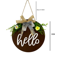 Brown Rustic 'Hello' Welcome Sign - Farmhouse Round Wooden Wreath for Front Door Decor