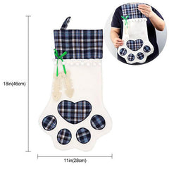 Red Large Plaid Dog Paw Christmas Stocking - Festive Fireplace Decor for Pet Lovers