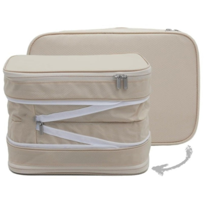 Beige Durable Double-Zipper Expandable Water-Resistant Thick and Thin Clothing Storage Bag - Size 40*30*15CM