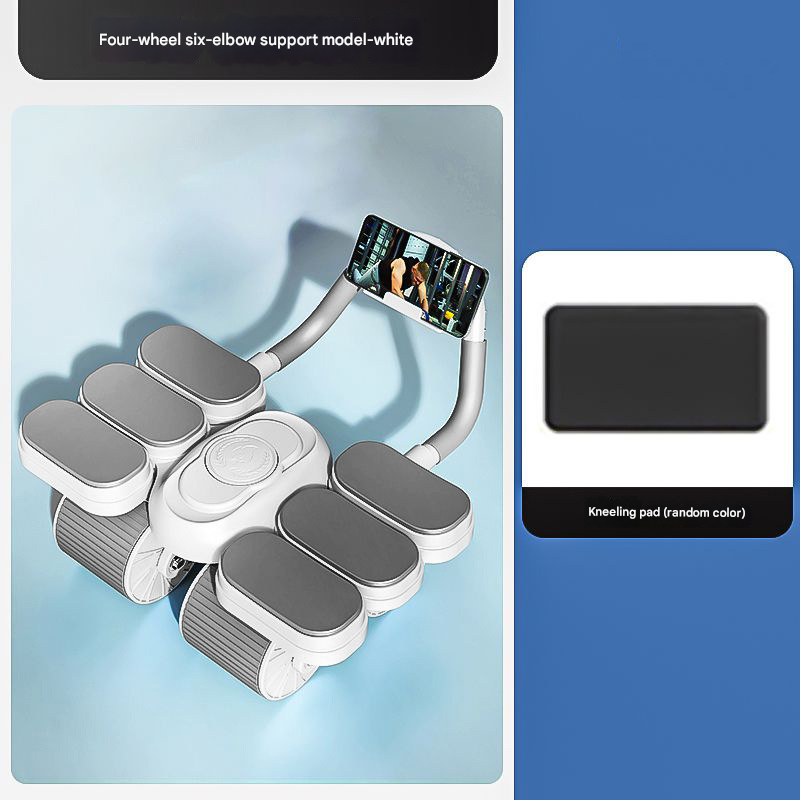 White Six-Elbow Four-Wheel Automatic Rebound Abdominal Wheel - Home Fitness Equipment for Toning Abs and Building Core Strength