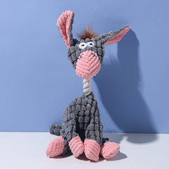 Grey donkey Cuddly Corduroy Squeaky Animal Toy - Interactive Plush Chew for Dogs