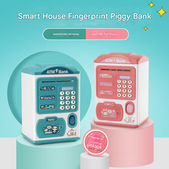 Pink rabbit Kids Smart ATM Piggy Bank - Automatic Bill Scroll, Password & Fingerprint Unlock with Fun Features