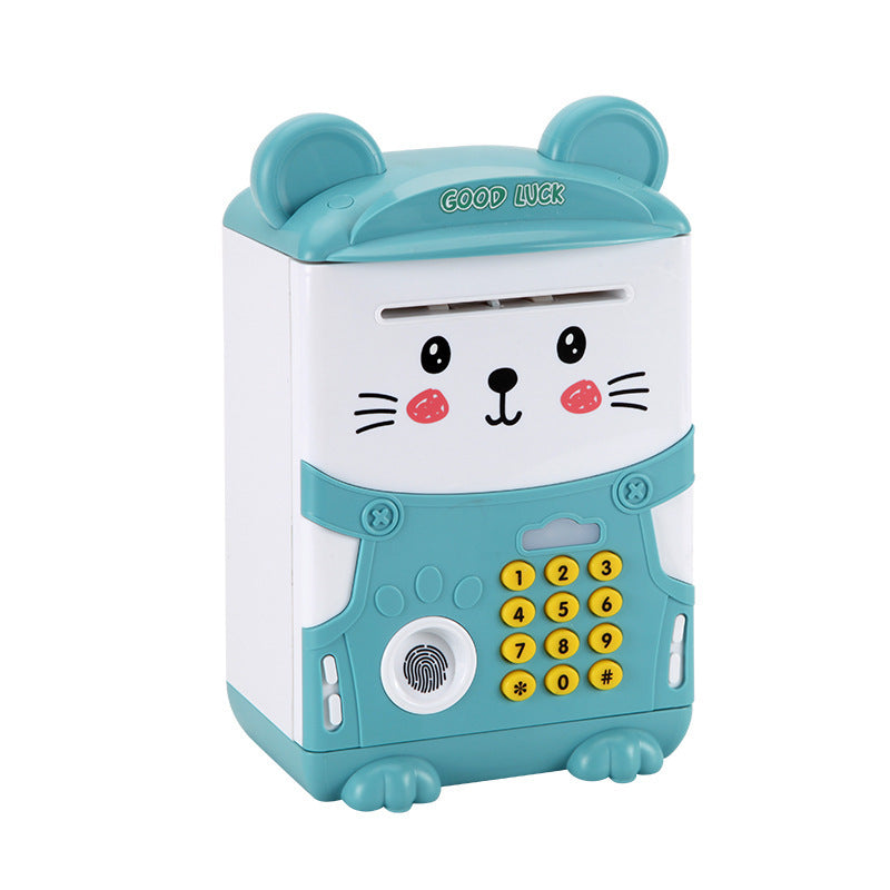 Blue Mouse Treasure Kids Smart ATM Piggy Bank - Automatic Bill Scroll, Password & Fingerprint Unlock with Fun Features