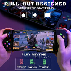Portable Telescopic Mobile Game Controller - Bluetooth 5.0, iOS/Android/PC Compatible, 400mAh Battery(blue and red)