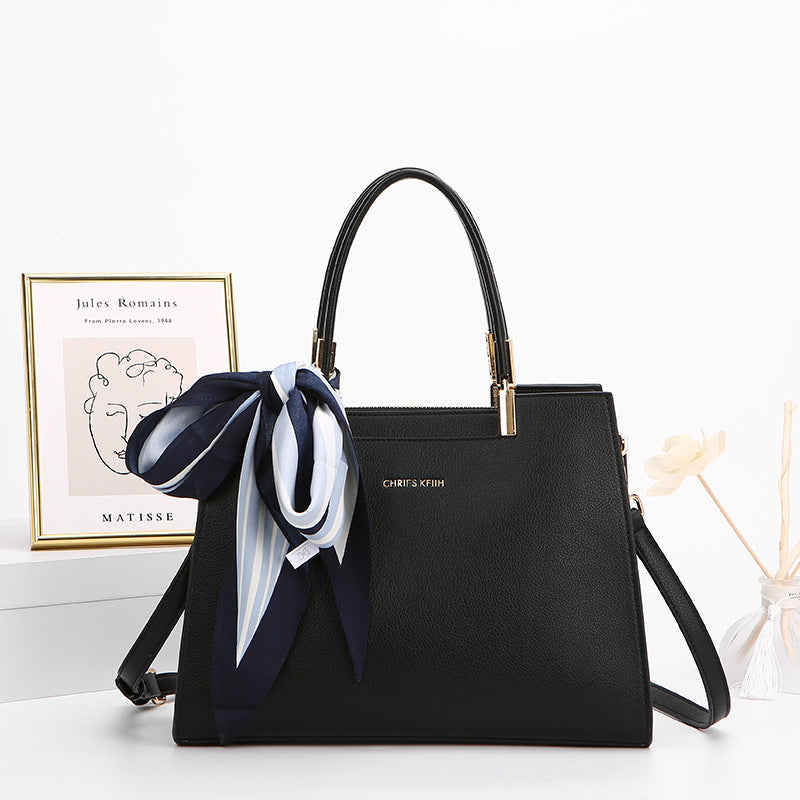 Fashionable Synthetic Leather Crossbody Bag with Detachable Scarf - Multiple Compartments for Daily Essentials(black)