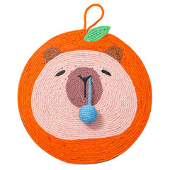 Fruit-Themed Capybara Cat Scratching Pad - Sisal Rope, EVA Non-Slip Backing, Hanging or Floor Use(orange)