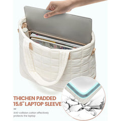 Lightweight Quilted Tote Bag for Women - Fits 15.6 Laptop Water-Resistant with Clutch & Luggage Strap(Khaki)"