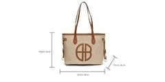 Stylish Large Capacity Tote Bag with PU Leather Trim & Logo Detail(Blue with Silver)