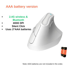 Ergonomic Vertical Mouse - Multi-Device Bluetooth5.0 & 2.4G Wireless, Adjustable DPI, Silent Click(white)