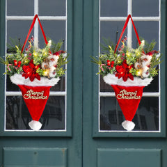 Illuminated Santa Hat Door Hanger with Holiday Greenery & Berries - Christmas Wall Decor(red)