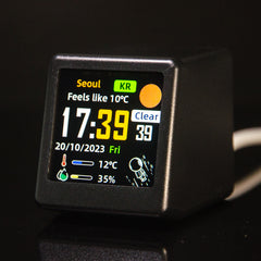 2pc Mini Smart Wi-Fi Weather Station Clock - Desktop Digital Clock with HD IPS Screen, Customizable GIF Display & 3-Day Forecast(Black)