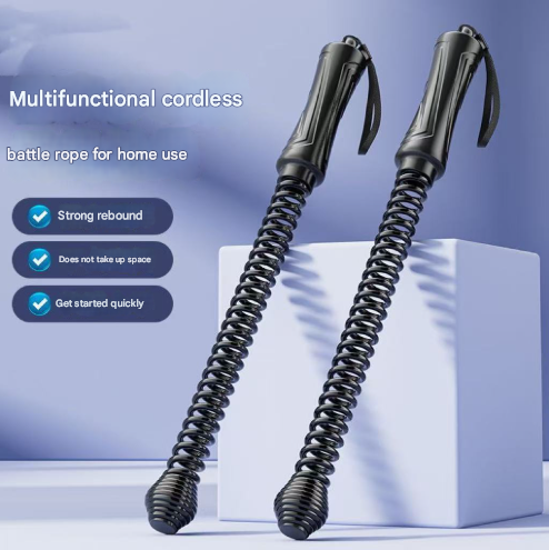 Black Cordless Battle Ropes - Heavy Duty Spring Steel Power Trainers for Full Body Strength & Cardio Workout