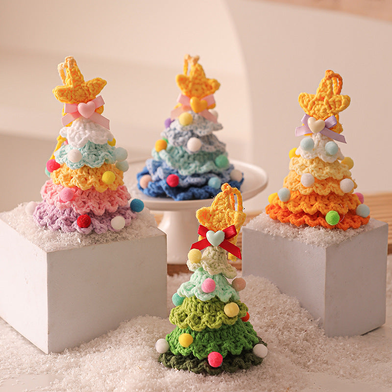 2 Pcs Style D Colorful Handmade Crochet Christmas Tree Ornament - Festive Hanging Decoration with Jingle Bell