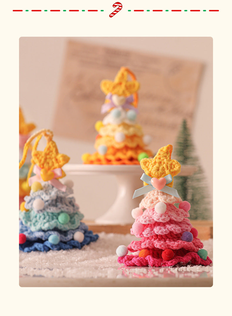 2 Pcs Style D Colorful Handmade Crochet Christmas Tree Ornament - Festive Hanging Decoration with Jingle Bell