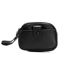 Black Womens Compact PU Leather Coin Purse - Stylish Mini Wallet Wristlet with Card Holder and Key Ring