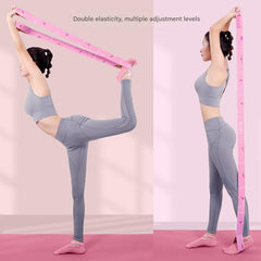 Pink Instructional Yoga Stretch Strap with Embroidered Pose Guide - 11-Loop Flexibility Band