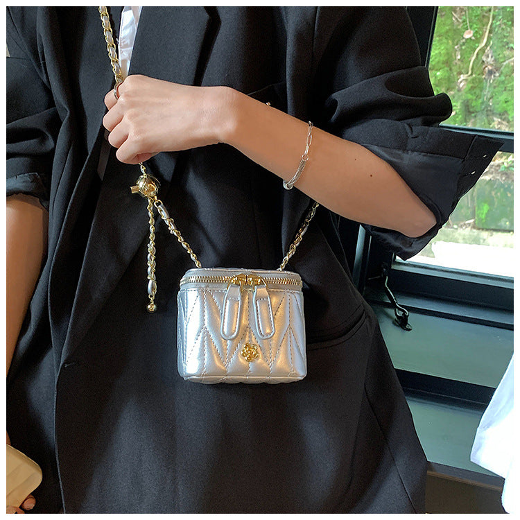 Silver Chic Quilted Mini Box Crossbody Bag - Luxury Style Chain Purse for Women