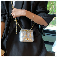 Silver Chic Quilted Mini Box Crossbody Bag - Luxury Style Chain Purse for Women