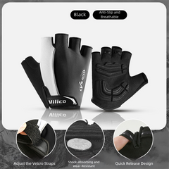 Size XL Black Padded Half-Finger Cycling Gloves - Breathable Shock-Absorbing Workout Gloves for Gym & Fitness