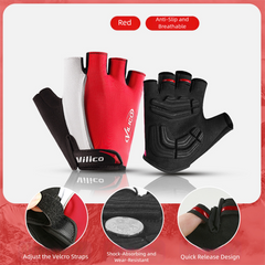 Size L Red Padded Half-Finger Cycling Gloves - Breathable Shock-Absorbing Workout Gloves for Gym & Fitness