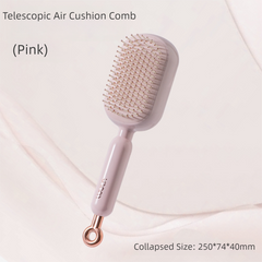 Pink Innovative Self-Cleaning Cushion Hairbrush - Retractable Bristle Detangling & Scalp Massager
